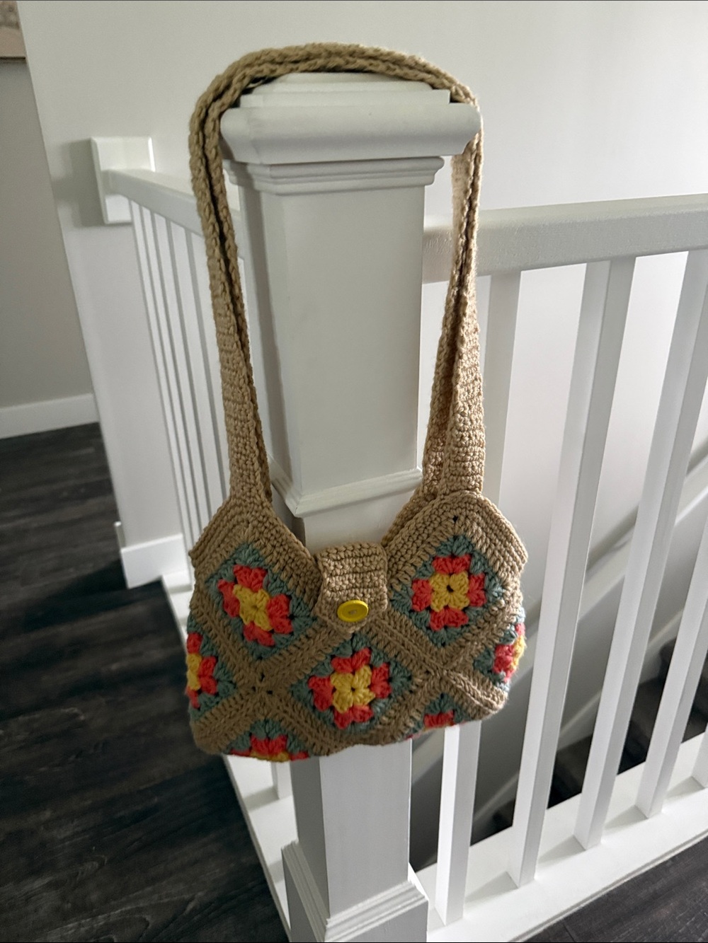Hand Crocheted Granny Square Shoulder Bag Boho Hippie Cottagecore Handmade Purse